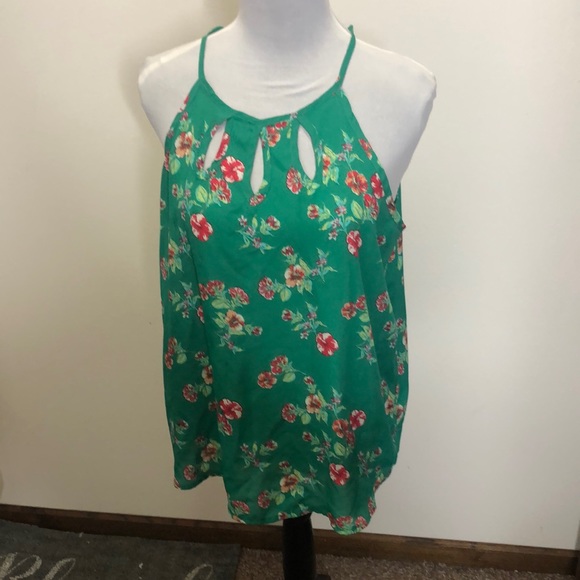 Papermoon Tops - Paper moon emerald green floral spaghetti strap tank top blouse size M